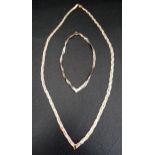 NINE CARAT THREE TONE GOLD NECKLACE AND MATCHING BRACELET of woven design, total weight 4.3 grams