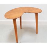 RETRO TEAK OCCASIONAL TABLE with a kidney shaped top on three tapering screw in supports, 39.5cm