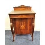EDWARDIAN ROSEWOOD AND INLAID DAVENPORT the shaped and raised back stationary box with a fitted