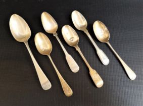 SIX SILVER SPOONS including two Old English pattern tea spoons, Exeter 1865 by Thomas Hart Stone;