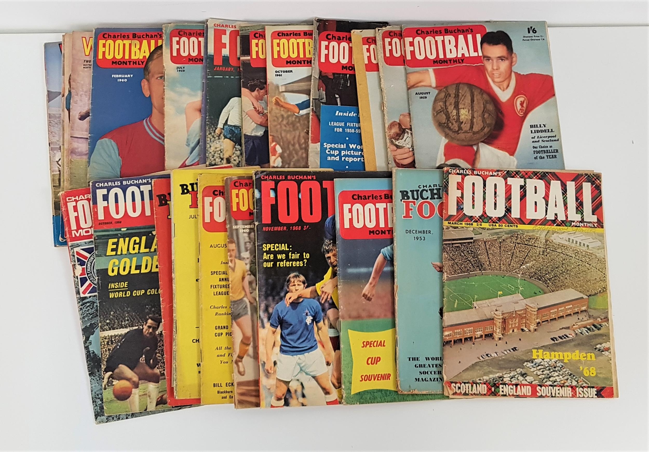 CHARLES BUCHANS FOOTBALL MONTHLY from the 1950s and 1960s, together with World Soccer magazines from