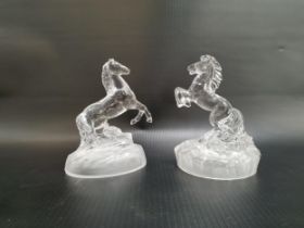 TWO FRENCH CRYSTAL HORSES both rearing up and on oval bases, 16cm high (2)