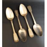FOUR GEORGE IV SILVER TABLE SPOONS in the fiddle pattern, Edinburgh 1820 by William Crouch, 266g/9.