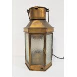 BRASS LANTERN now converted to electricity with a fold over carry handle above a circular hinged lid