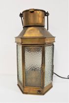 BRASS LANTERN now converted to electricity with a fold over carry handle above a circular hinged lid