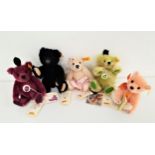 FIVE SMALL STEIFF TEDDY BEARS in mohair and with paper tags, comprising Fairy 18 with petal skirt