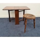 MAHOGANY SUTHERLAND OCCASIONAL TABLE with drop flaps and gate leg action, 51.5cm wide, together with