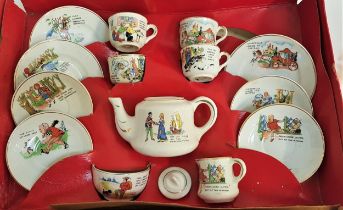 EARLY 20TH CENTURY CHILDS POTTERY TEA SET comprising four tea cups and saucers, three side plates,