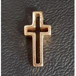 EIGHTEEN CARAT GOLD CROSS PENDANT on pierced design, 1.6cm high and approximately 2 grams