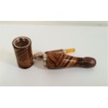 NOVELTY WENGE PIPE modelled as bottle with screw together body opening to reveal an inner slot in