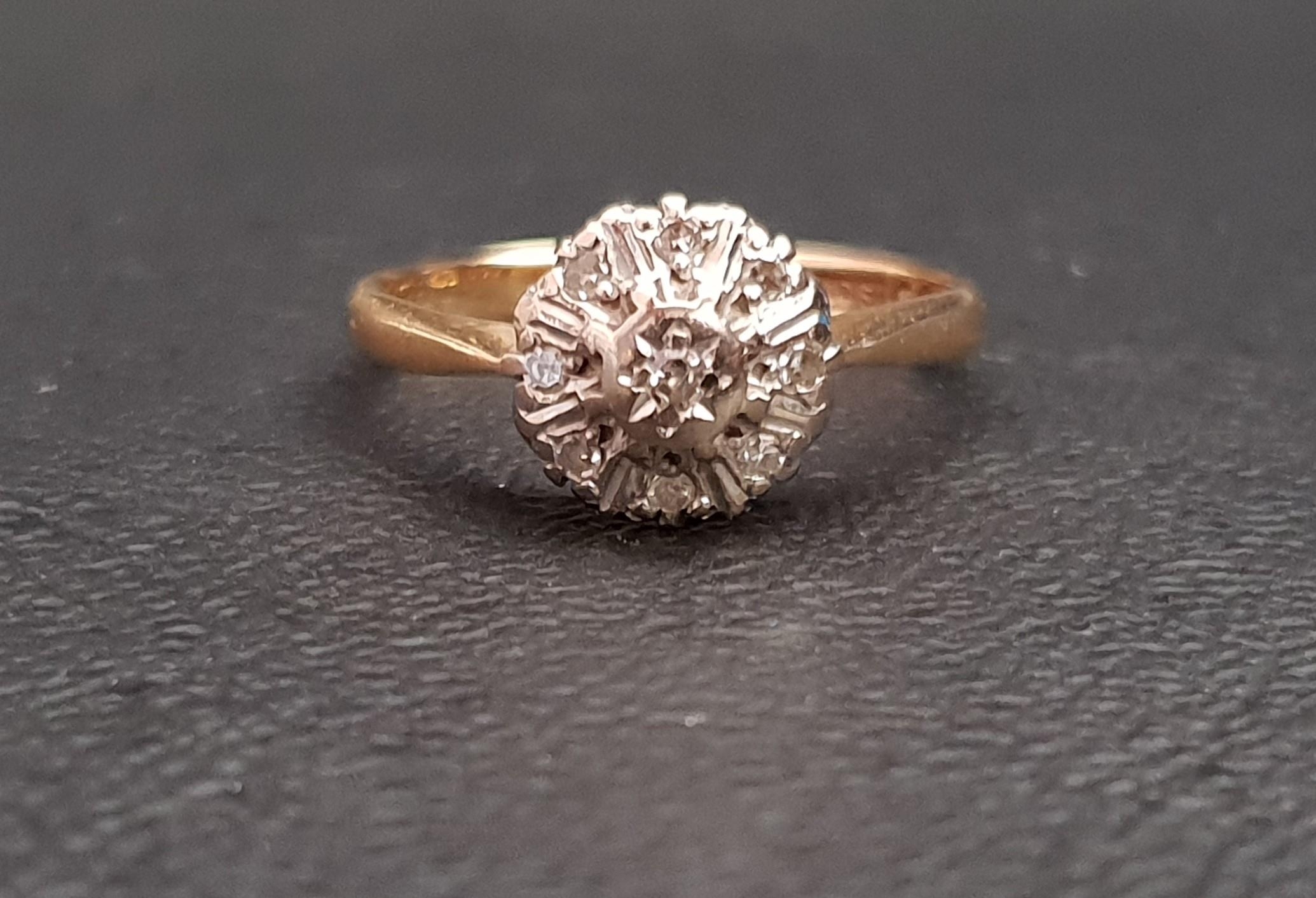 ILLUSION SET DIAMOND CLUSTER RING on eighteen carat gold shank, ring size L and approximately 2.5