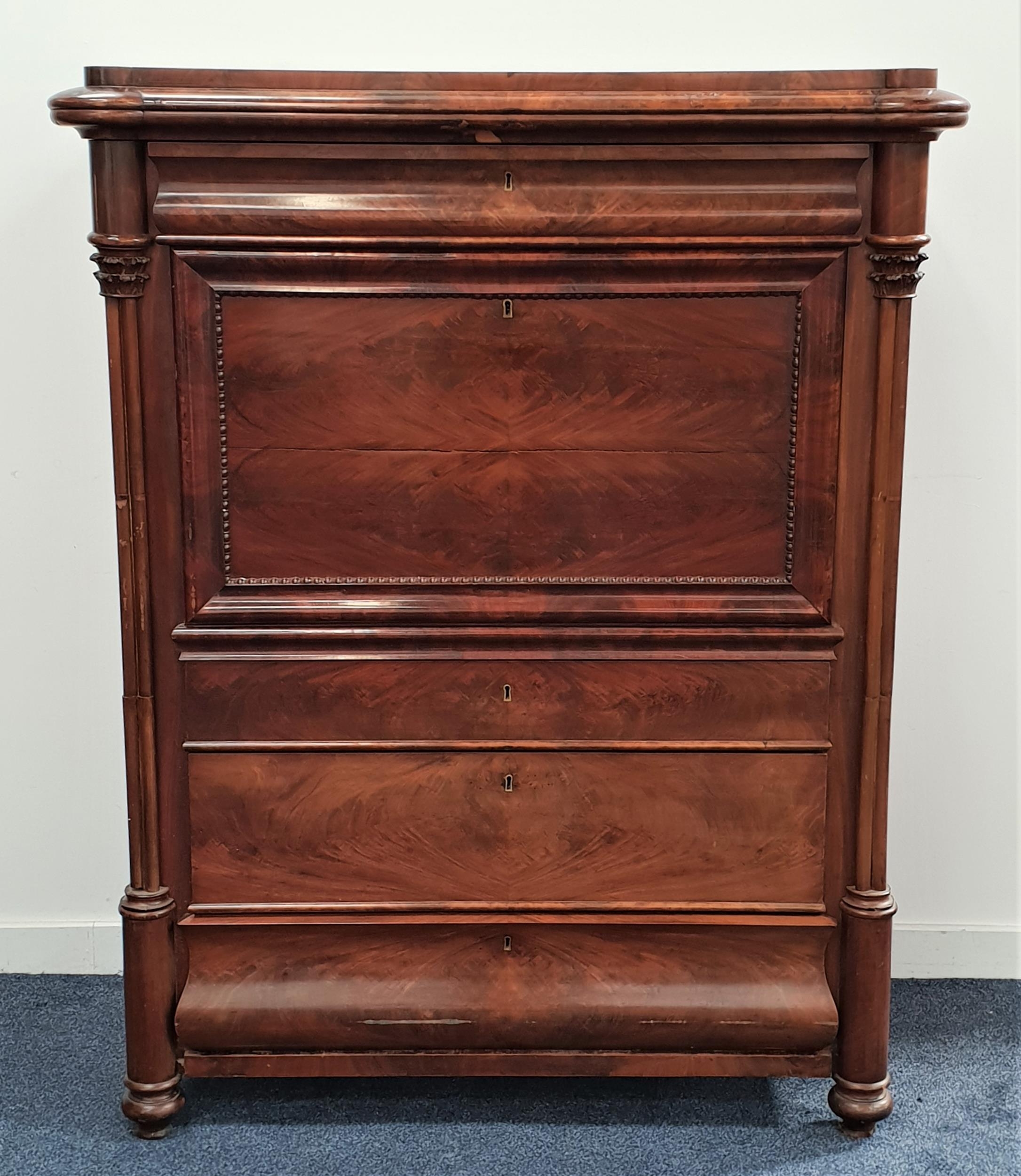 WILLIAM IV MAHOGANY ESCRITOIRE with a moulded top above a cushion frieze drawer flanked by turned - Image 2 of 2