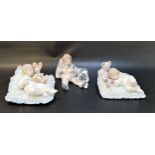 THREE LLADRO FIGURINES comprising Taking a Snooze - number 6791, approximately 15cm wide; Counting