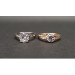 TWO CZ SET DRESS RINGS one in eighteen carat white gold, ring size N and approximately 2.8 grams;