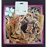 SELECTION OF COSTUME JEWELLERY including simulated pears, crystal bead and other necklaces,