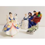 FIVE ROYAL DOULTON FIGURINES comprising Biddy Pennyfarthing, HN1843, 22.5cm high, Christine, HN2792,