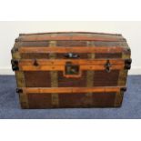 VINTAGE DOME TOP TRUNK with elm banding and a crocodile effect covering, with side carrying handles,