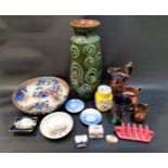MIXED LOT OF CERAMICS including three Victorian lustre ware jugs, large West German pottery vase,