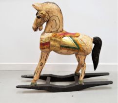 CHILDS WOODEN ROCKING HORSE with a painted body, saddle and rockers, 78.5cm high