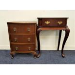 SMALL MAHOGANY BOW FRONT CHEST with a moulded top above three drawers, standing on stout supports,