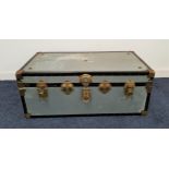 METAL TRUNK with reinforced corners and side carrying handles, 37.5cm x 92cm x 51cm