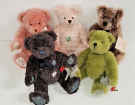 FIVE LIMITED EDITION HERMANN TEDDY BEARS comprising English Rose, number 25 of 250 (40cm high);