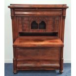 WILLIAM IV MAHOGANY ESCRITOIRE with a moulded top above a cushion frieze drawer flanked by turned