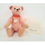 LIMITED EDITION STEIFF TEDDY BEAR 1908 REPLICA in faded pink mohair, number 1351 of 3000, with