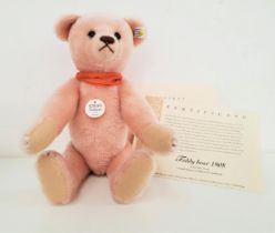 LIMITED EDITION STEIFF TEDDY BEAR 1908 REPLICA in faded pink mohair, number 1351 of 3000, with