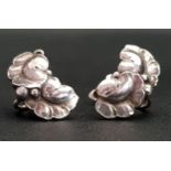PAIR OF GEORG JENSEN SILVER EARRINGS of scrolling leaf design, design number 50A and with screw back