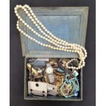 SELECTION OF COSTUME JEWELLERY AND WATCHES including a turquoise bead necklace, a Swarovski