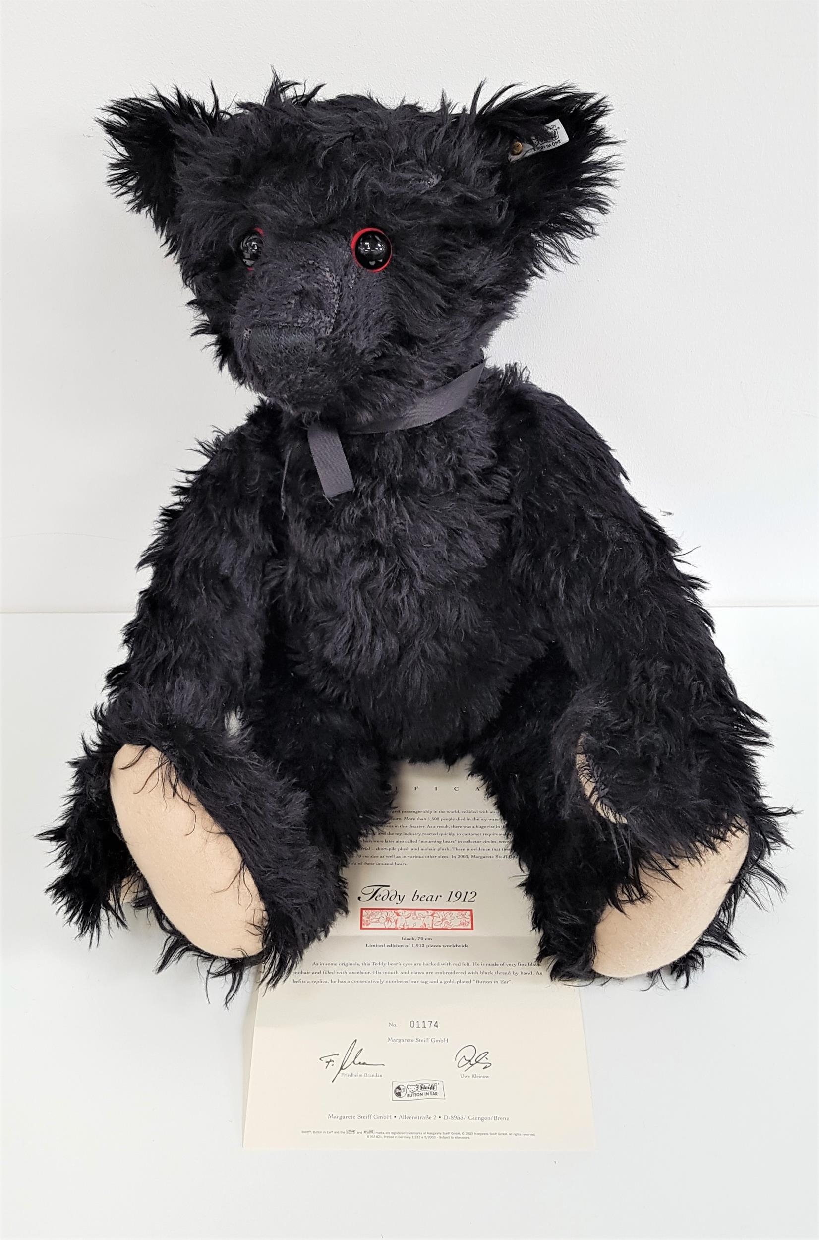 LIMITED EDITION STEIFF TEDDY BEAR 1912 REPLICA in fine black mohair with hand embroidered mouth