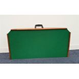 BAIZE COVERED FOLDING GAMES TABLE with screw on legs and slide out dished shelves to the four sides,