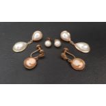 THREE PAIRS OF NINE CARAT GOLD MOUNTED EARRINGS comprising a pair of cameo set drop earrings, a pair