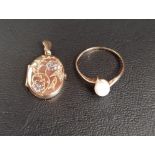PEARL SET NINE CARAT GOLD RING ring size Q; together with a nine carat gold oval locket pendant with