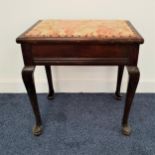 MAHOGANY PIANO STOOL the padded lift up seat with decorative stud detail and an interior trade label