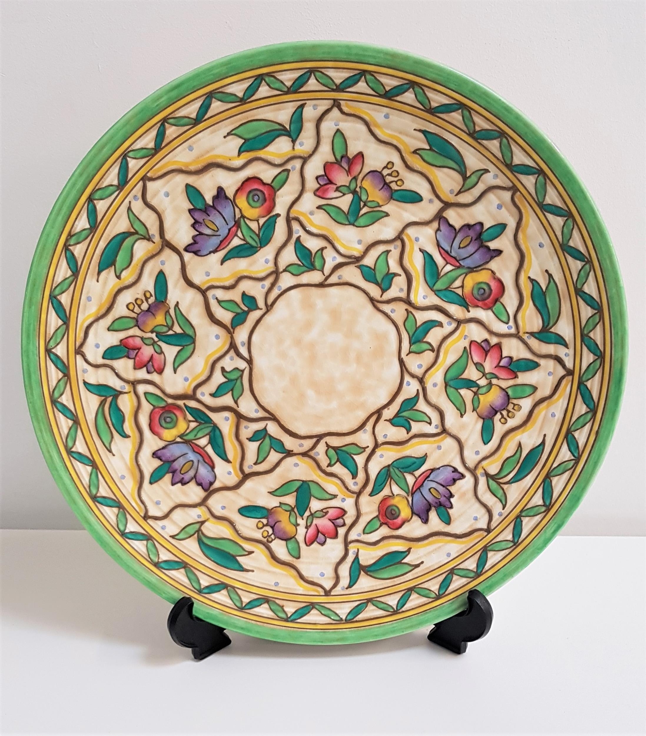 CROWN DUCAL CHARLOTTE RHEAD POTTERY CHARGER decorated with tube lined trellis pattern, No.6016, 35.