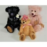 THREE ROBIN RIVE LIMITED EDITION TEDDY BEARS all in natural mohair with jointed limbs and tags,