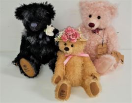THREE ROBIN RIVE LIMITED EDITION TEDDY BEARS all in natural mohair with jointed limbs and tags,