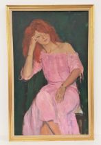 JOSEPH KEARNEY (Scottish 1939-2017) The flame haired muse, oil on board, signed and label to