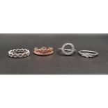 FOUR PANDORA RINGS comprising one Pandora Rose Tiara Crown ring, an Infinity band, a Sparkling