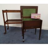 OAK TEA TROLLEY with a three quarter galleried top and a shelf below, on casters, 78cm high,