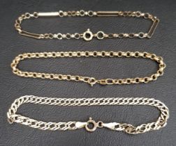 THREE NINE CARAT GOLD CHAIN LINK BRACELETS total weight approximately 6.5 grams