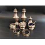 MIXED LOT OF SILVER including two sugar casters, Birmingham 1908; three napkin rings, two Birmingham