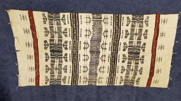 HAUSA FULANI WEDDING BLANKET with a cream ground and black and brown geometric motifs, 266cm x 133cm