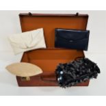 SELECTION OF LADIES HANDBAGS including a Viyella evening bag decorated with black discs and a snap
