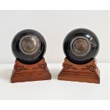 PAIR OF THOMAS TAYLOR LIGNUM VITAE PRESENTATION BOWLS each with an inset white metal presentation