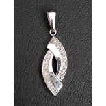 DIAMOND SET NINE CARAT WHITE GOLD PENDANT of pierced and shaped design, 3.3cm high including