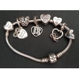 PANDORA MOMENTS SNAKE CHAIN SILVER CHARM BRACELET including a Daughter heart charm, a Forever