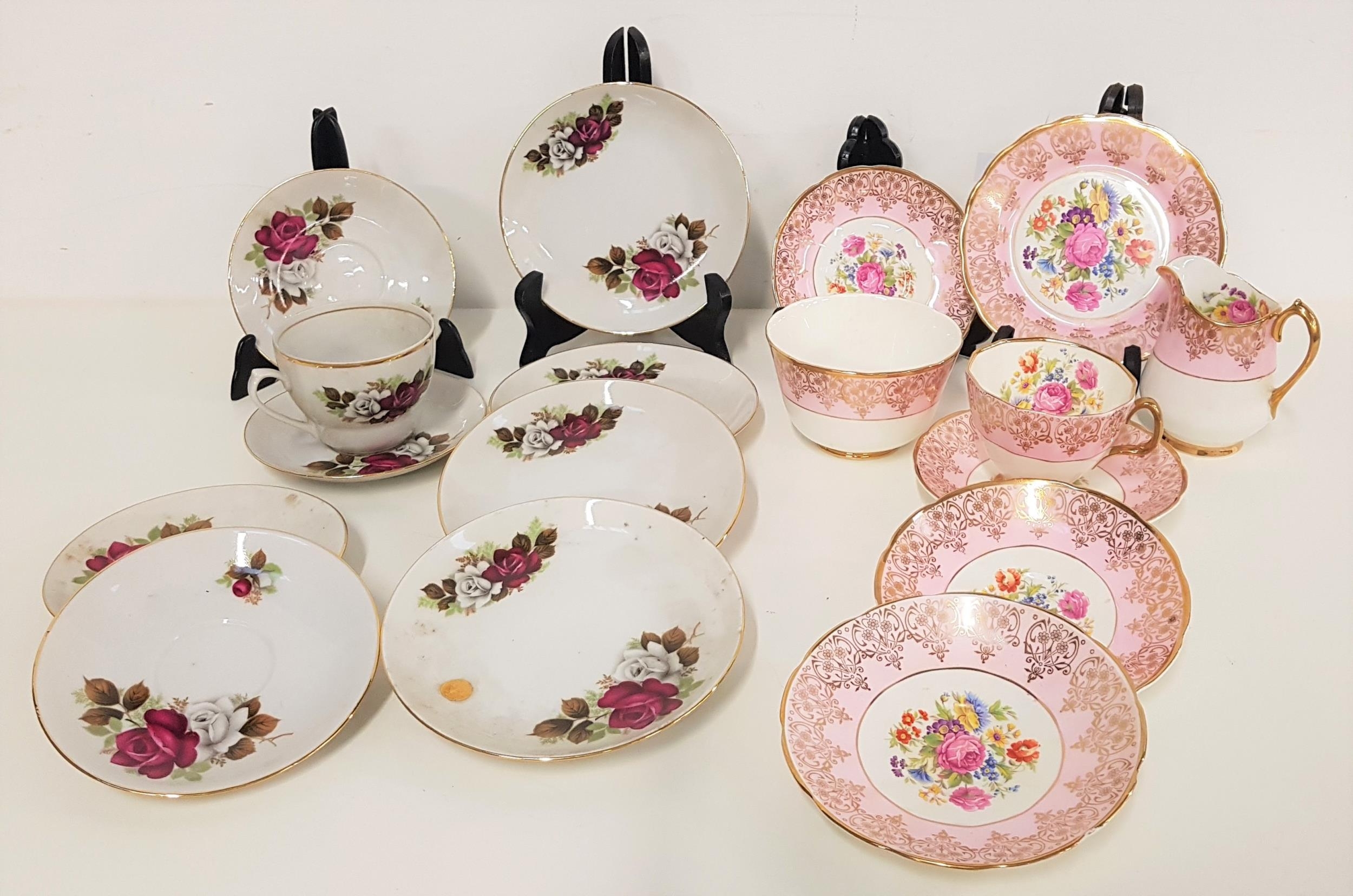 IMPERIAL BONE CHINA TEA SERVICE the pink and white ground with floral decoration and gilt